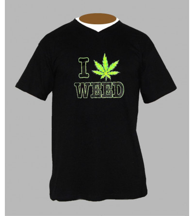 T-shirt fluo cannabis homme Col V