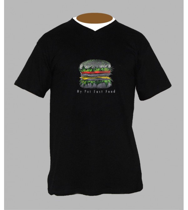 T-shirt cannabis burger homme Col V